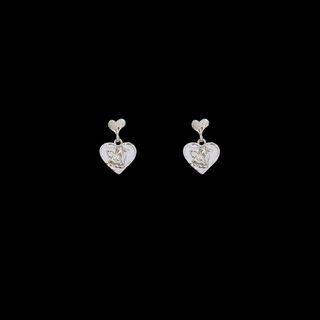 Heart Drop Sterling Silver Ear Stud 1 Pair - 925 Silver Needle - Silver - One Size