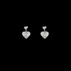 Heart Drop Sterling Silver Ear Stud 1 Pair - 925 Silver Needle - Silver - One Size