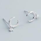 Rhinestone Star Stud Earring 1 Pair - S925 Silver - Silver - One Size