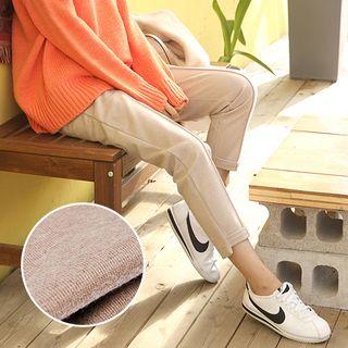 Drawstring-waist Fleece-lined Straight-cut Pants