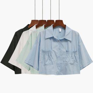 Plain Button-up Cropped Shirt