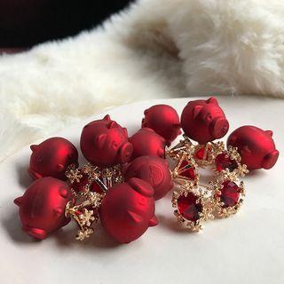 Pig Double-sided Earring 1 Pair - Pig - Red - One Size
