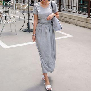 Round-neck Tie-waist Long Dress