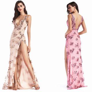 Sequined Open Back Spaghetti Strap Maxi Dress