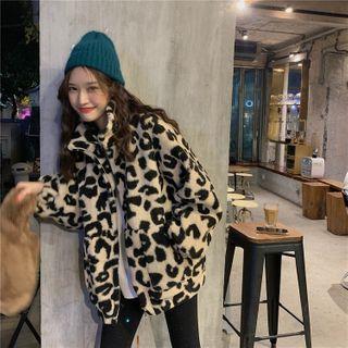 Stand-collar Furry Leopard Print Jacket