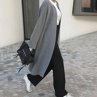 Drop-shoulder Open-front Knit Coat With Sash