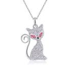 Cute Cat Pendant With Rose Red And White Austrian Element Crystal And Necklace