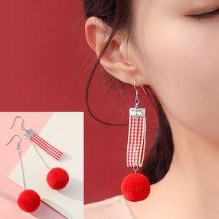 Non-matching Bobble Plaid Strap Dangle Earring 1 Pair - As Shown In Figure - One Size