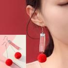 Non-matching Bobble Plaid Strap Dangle Earring 1 Pair - As Shown In Figure - One Size