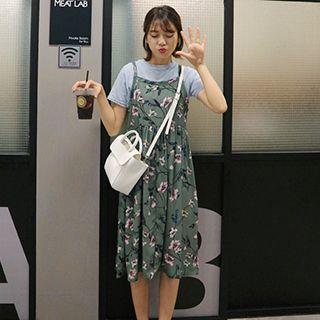 Floral Print Spaghetti Strap Midi Chiffon Dress