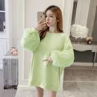 Mesh Balloon-sleeve Faux Pearl Pullover