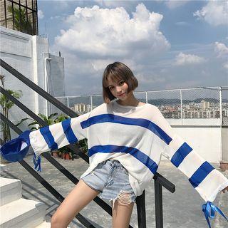 Tied Long-sleeve Striped Top