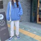 Long-sleeve Letter Printed Hoodie Blue - One Size
