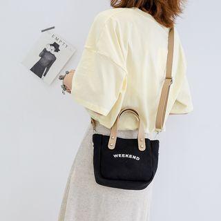 Letter Printed Canvas Crossbody Bag