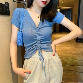 Drawstring Crop Knit Top In 6 Colors