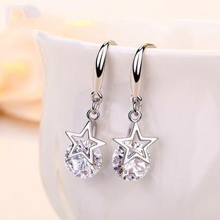 Cz Sterling Silver Star Drop Earrings