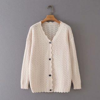 Scallop Hem Eyelet Knit Cardigan 21251 - Off-white - One Size