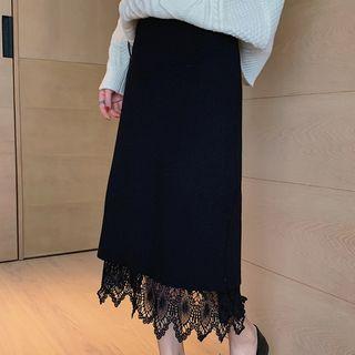 High-waist Reversible Lace Knit Long Skirt