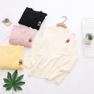 Bear Embroidered Knit Top