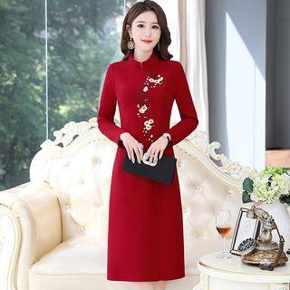 Mandarin Collar Long-sleeve Floral Dress