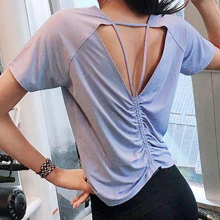 Short-sleeve Open Back Crinkled Sports T-shirt