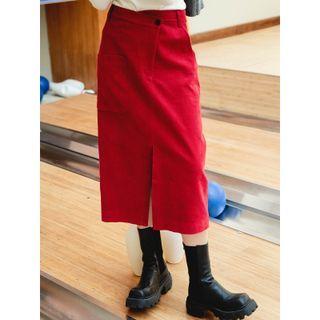 Irregular Slit-hem Midi Pencil Skirt