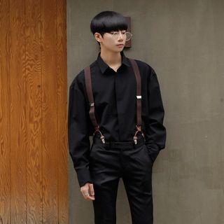 Long-sleeve Hidden-button Loose-fit Dress Shirt
