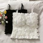 Pearled Flower-accent Ruffled Crop Top