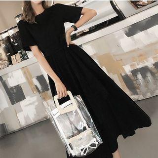 Tie-waist Plain Short-sleeve Midi Dress