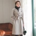 Single-breasted Coat With Sash Beige - One Size