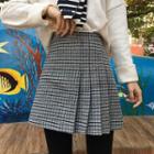 Pleated Check A-line Mini Skirt