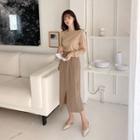 Pintuck-trim Slit-front H-line Skirt Cocoa - One Size