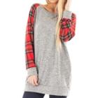 Plaid Panel Knit Pullover