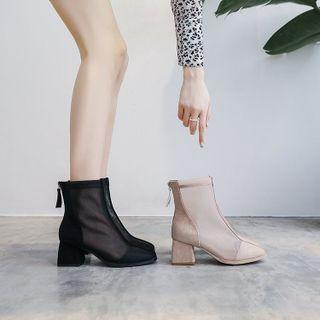 Block Heel Tasseled Mesh Short Boots