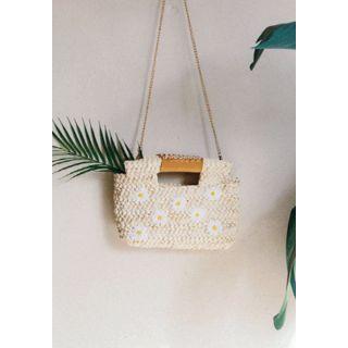 Flower-embroidered Woven Straw Tote