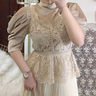 Puff-sleeve Sequined Velvet Top