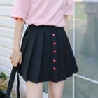 Heart Buttoned A-line Pleated Mini Skirt