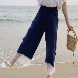 Dotted Mesh Panel Wide Leg Pants