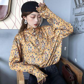 Floral Print Mock Neck Blouse