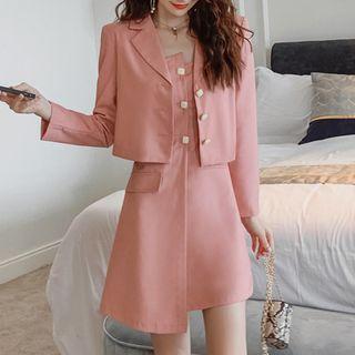 Set: Spaghetti Strap A-line Dress + Blazer