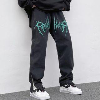 Embroidered Zip-accent Jeans