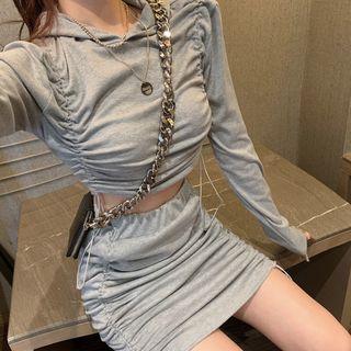 Set: Crop Hoodie + Mini Shirred Sheath Skirt