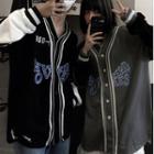 Couple Matching V-neck Mock Two-piece Long-sleeve Sweatshirt