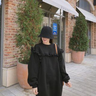 Puff-sleeve Frilled-trim Long Pullover Dress