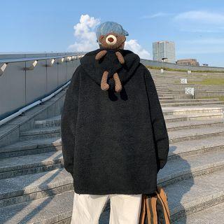 Bear Applique Fleece Zip-up Hoodie