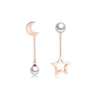 Fashion And Elegant Plated Rose Gold Star Moon Pearl Asymmetric Earrings Rose Gold - One Size