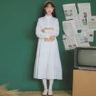 Frilled Trim Long-sleeve Midi A-line Dress