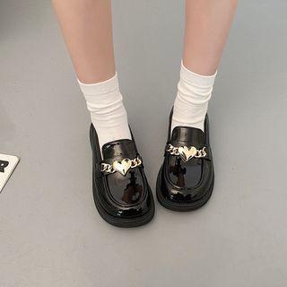 Heart Chain Block Heel Loafers