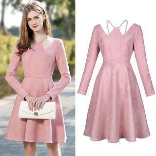 Long-sleeved A-line Plain Sheath Dress