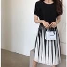 Two-tone Pleated Midi Dress